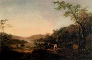 An Extensive River Landscape with Cattle and a Drover and Sailing Boats in the distance, Thomas Gainsborough